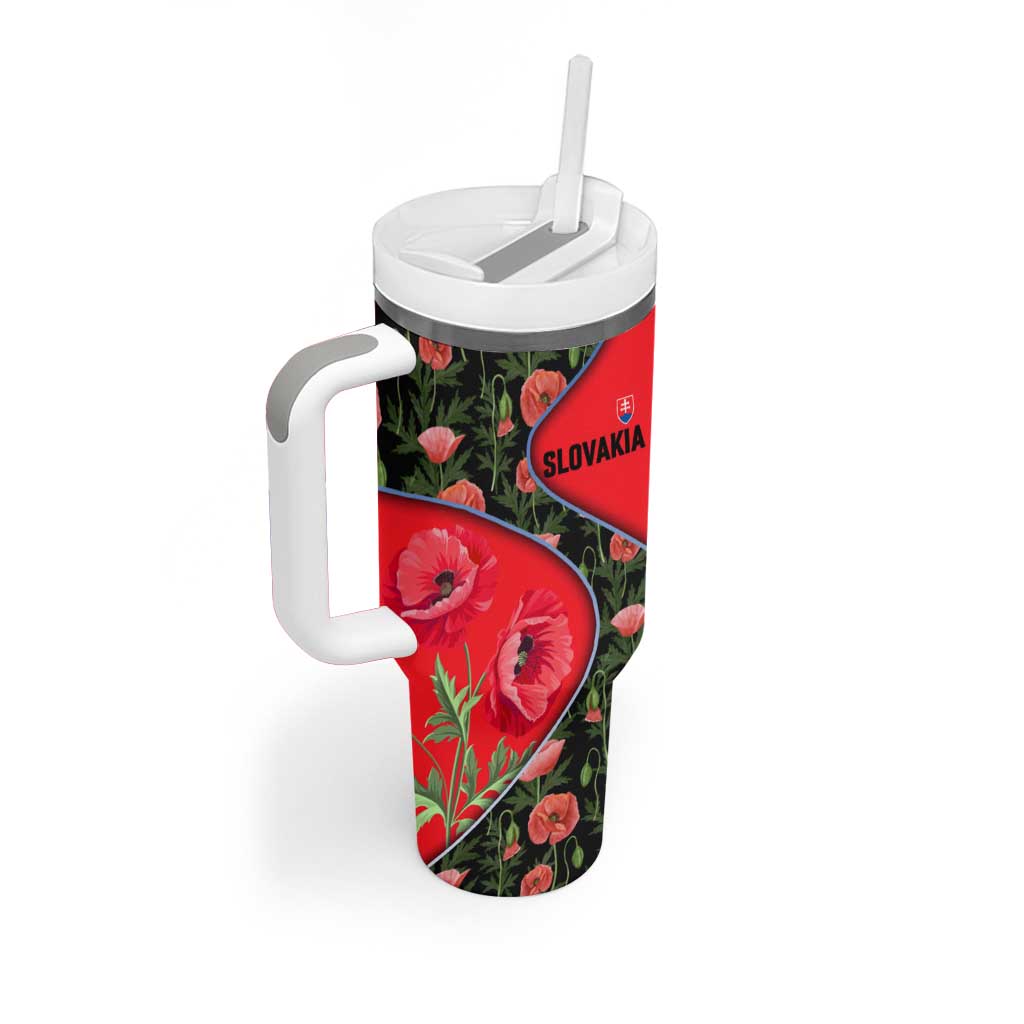 Slovakia Coat of Arms Tumbler With Handle with Red Poppy Flowers and Bold Flag Colors Design - Wonder Print Shop