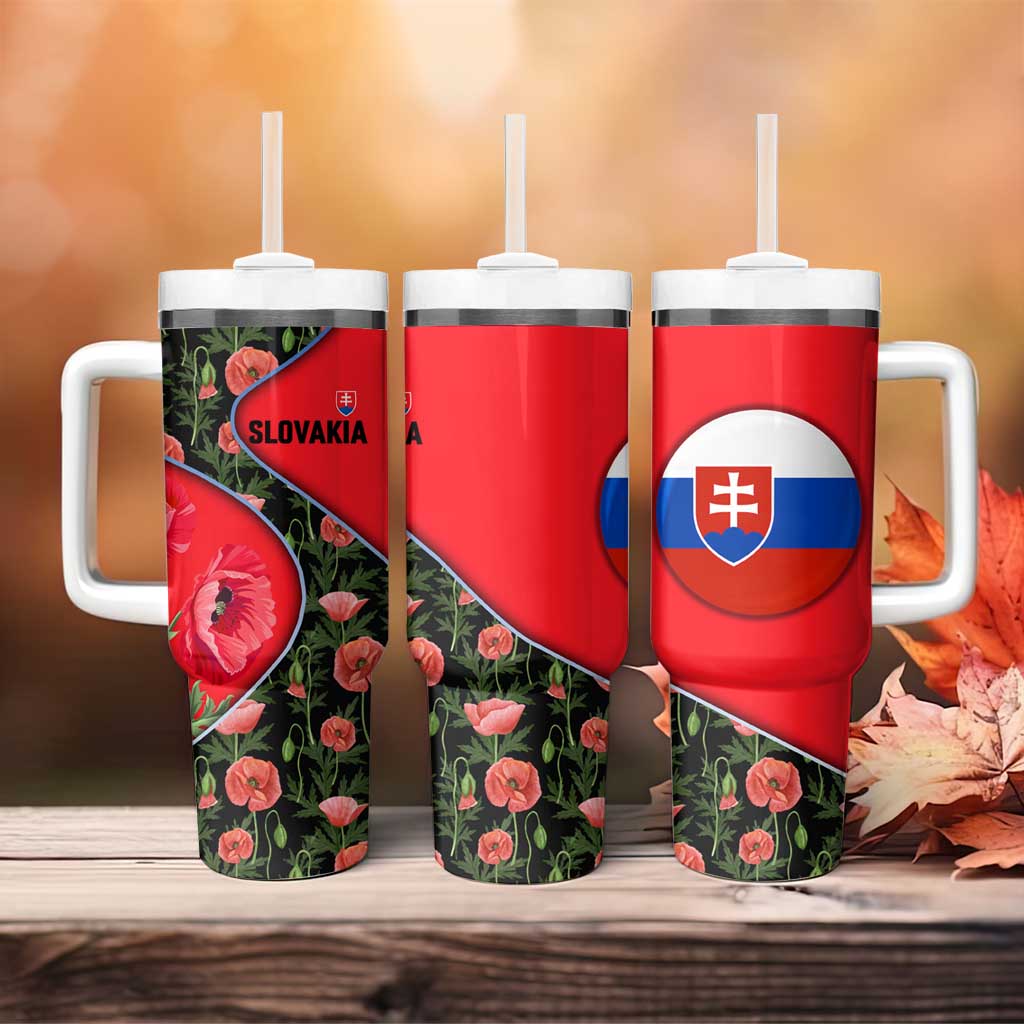 Slovakia Coat of Arms Tumbler With Handle with Red Poppy Flowers and Bold Flag Colors Design - Wonder Print Shop