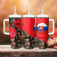 Slovakia Coat of Arms Tumbler With Handle with Red Poppy Flowers and Bold Flag Colors Design - Wonder Print Shop