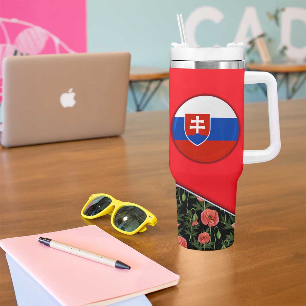 Slovakia Coat of Arms Tumbler With Handle with Red Poppy Flowers and Bold Flag Colors Design - Wonder Print Shop