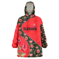 Slovakia Coat of Arms Wearable Blanket Hoodie with Red Poppy Flowers and Bold Flag Colors Design - Wonder Print Shop