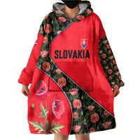 Slovakia Coat of Arms Wearable Blanket Hoodie with Red Poppy Flowers and Bold Flag Colors Design - Wonder Print Shop