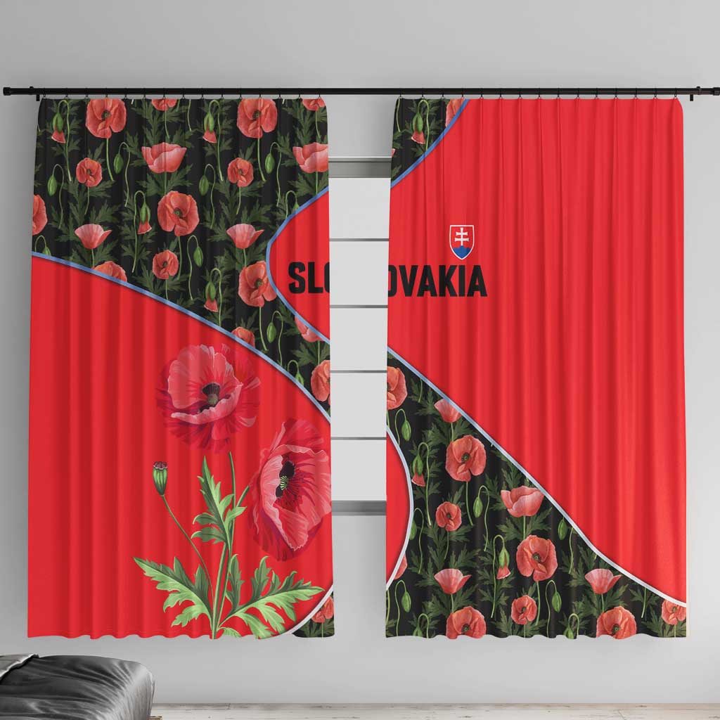 Slovakia Coat of Arms Window Curtain with Red Poppy Flowers and Bold Flag Colors Design - Wonder Print Shop