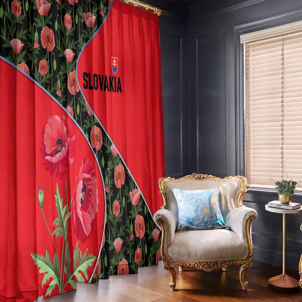 Slovakia Coat of Arms Window Curtain with Red Poppy Flowers and Bold Flag Colors Design - Wonder Print Shop