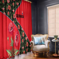 Slovakia Coat of Arms Window Curtain with Red Poppy Flowers and Bold Flag Colors Design - Wonder Print Shop