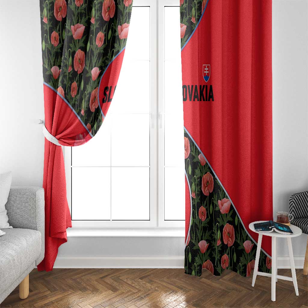 Slovakia Coat of Arms Window Curtain with Red Poppy Flowers and Bold Flag Colors Design - Wonder Print Shop