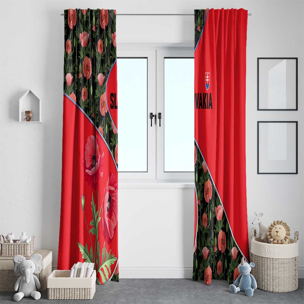 Slovakia Coat of Arms Window Curtain with Red Poppy Flowers and Bold Flag Colors Design - Wonder Print Shop