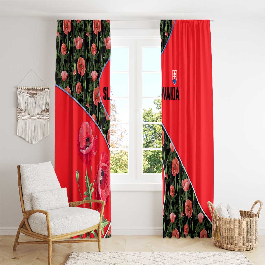 Slovakia Coat of Arms Window Curtain with Red Poppy Flowers and Bold Flag Colors Design - Wonder Print Shop