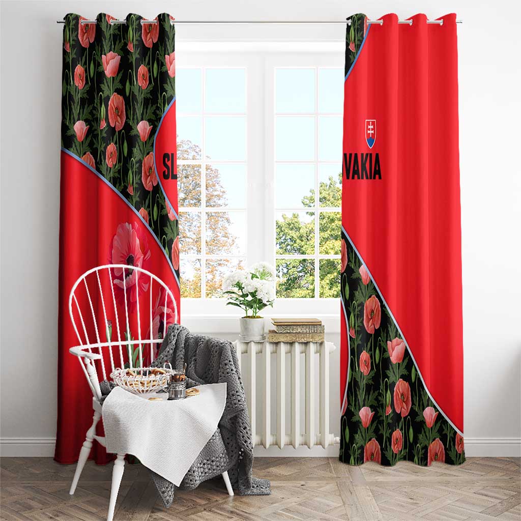 Slovakia Coat of Arms Window Curtain with Red Poppy Flowers and Bold Flag Colors Design - Wonder Print Shop