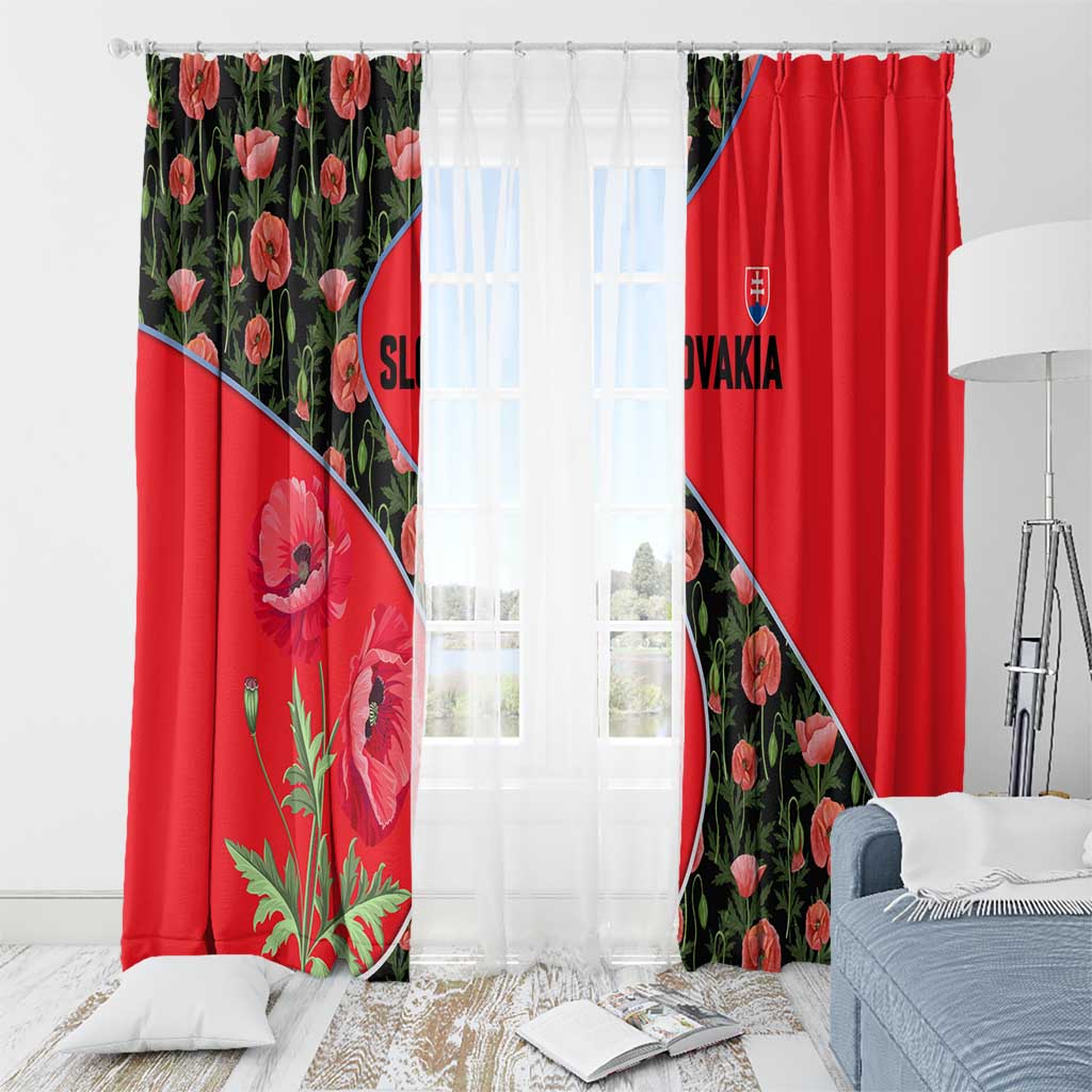 Slovakia Coat of Arms Window Curtain with Red Poppy Flowers and Bold Flag Colors Design - Wonder Print Shop