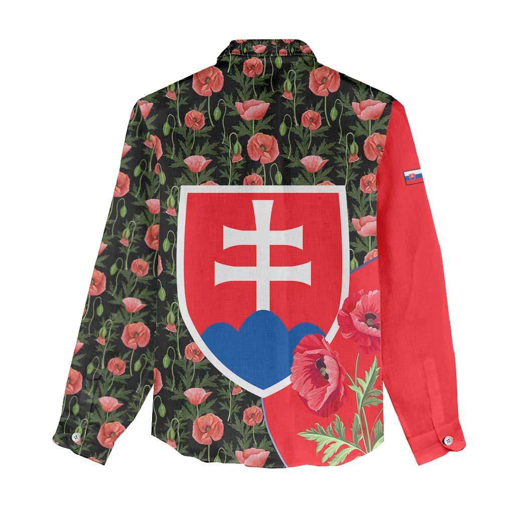 Slovakia Coat of Arms Women Casual Shirt with Red Poppy Flowers and Bold Flag Colors Design - Wonder Print Shop
