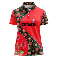 Slovakia Coat of Arms Women Polo Shirt with Red Poppy Flowers and Bold Flag Colors Design - Wonder Print Shop