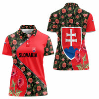 Slovakia Coat of Arms Women Polo Shirt with Red Poppy Flowers and Bold Flag Colors Design - Wonder Print Shop