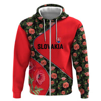 Slovakia Coat of Arms Zip Hoodie with Red Poppy Flowers and Bold Flag Colors Design - Wonder Print Shop