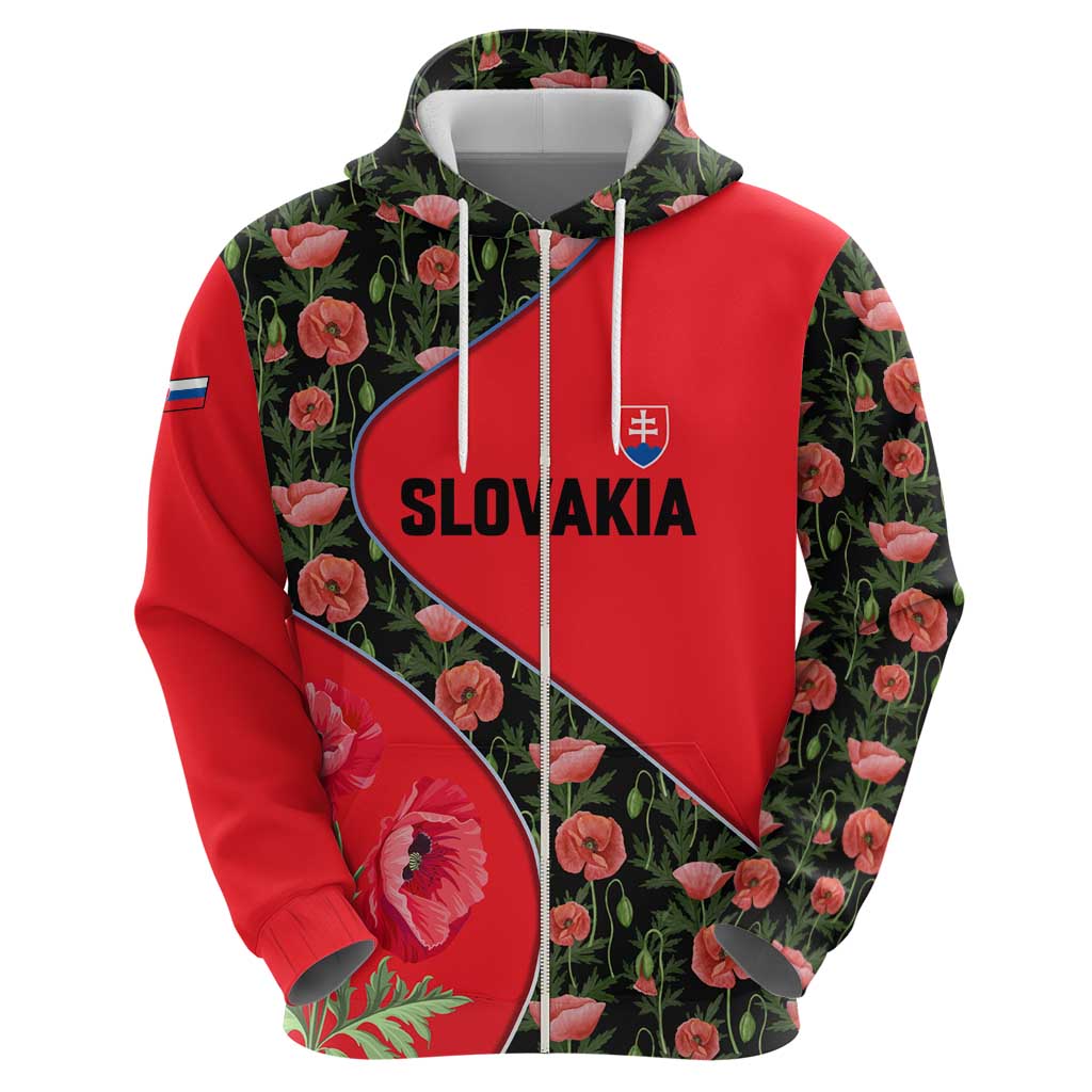 Slovakia Coat of Arms Zip Hoodie with Red Poppy Flowers and Bold Flag Colors Design - Wonder Print Shop