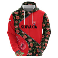 Slovakia Coat of Arms Zip Hoodie with Red Poppy Flowers and Bold Flag Colors Design - Wonder Print Shop