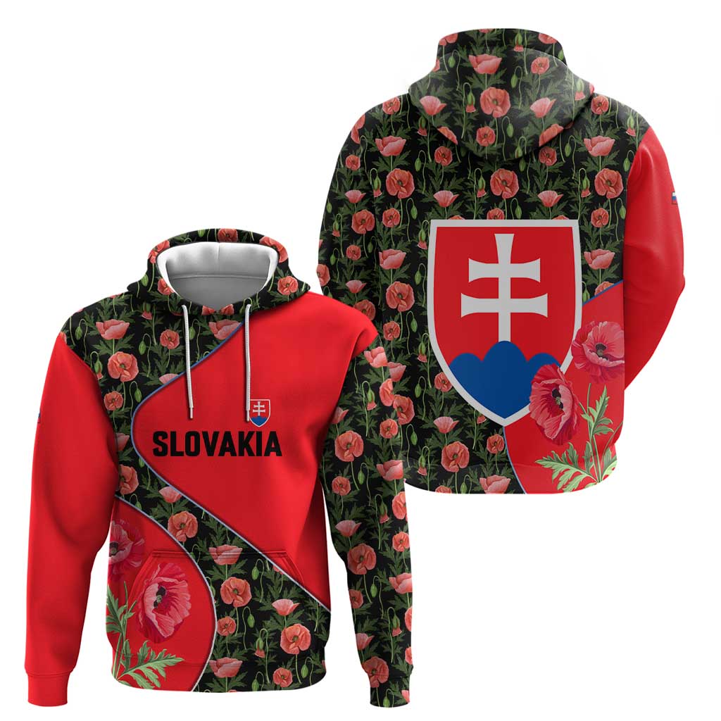 Slovakia Coat of Arms Zip Hoodie with Red Poppy Flowers and Bold Flag Colors Design - Wonder Print Shop
