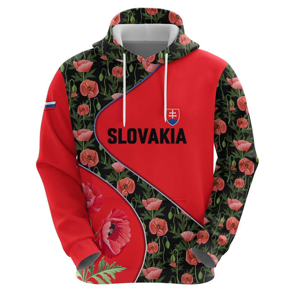 Slovakia Coat of Arms Zip Hoodie with Red Poppy Flowers and Bold Flag Colors Design - Wonder Print Shop