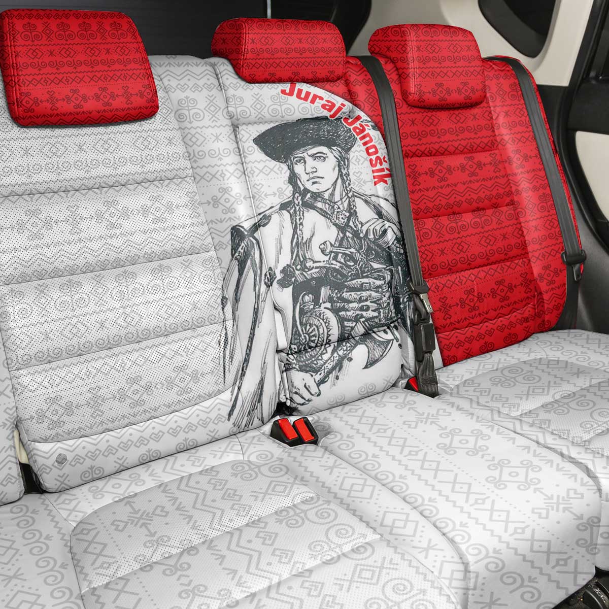 Juraj Janosik Slovakia Back Car Seat Cover with Folk Pattern Red White Legend Spirit