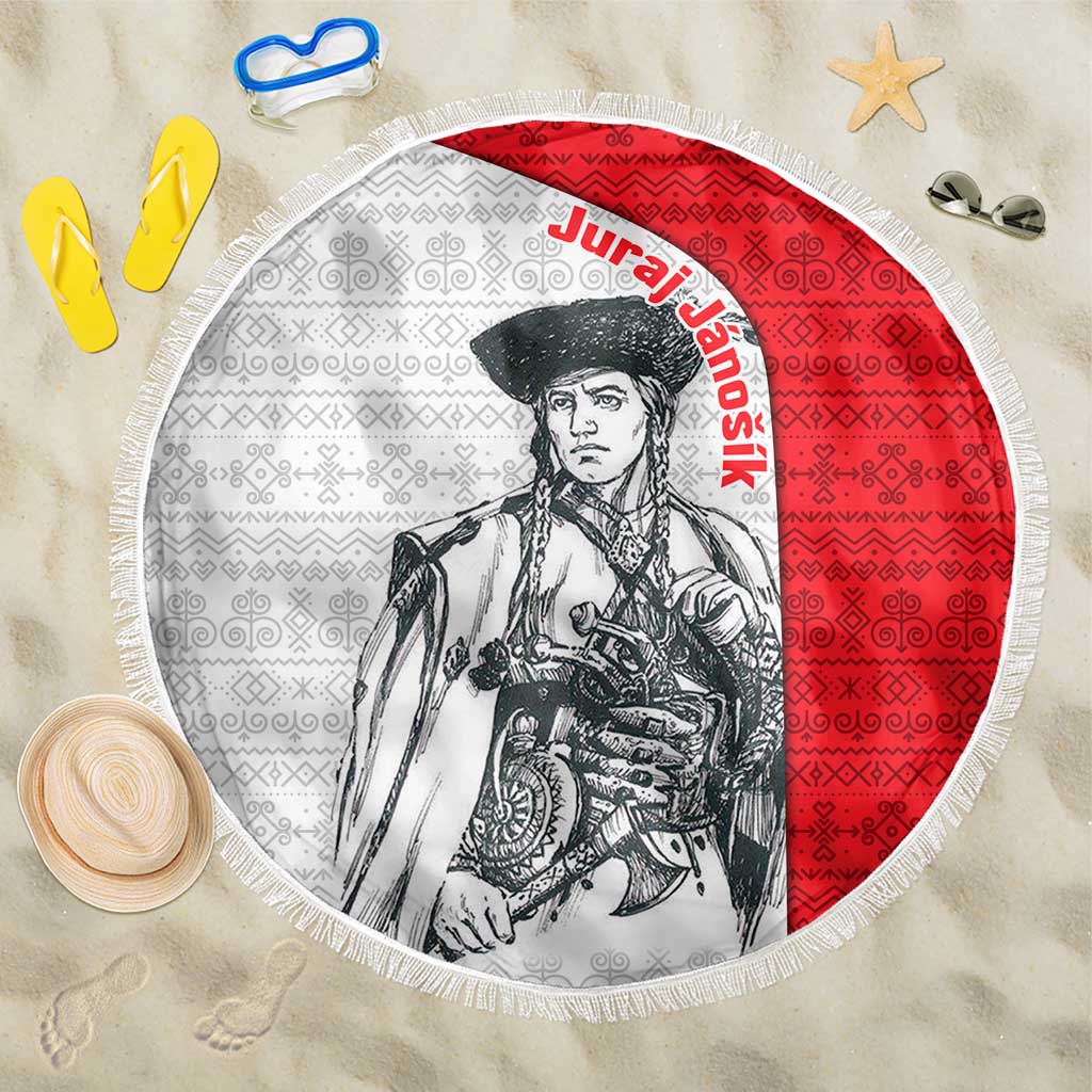 Juraj Janosik Slovakia Beach Blanket with Folk Pattern Red White Legend Spirit