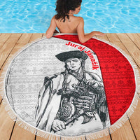 Juraj Janosik Slovakia Beach Blanket with Folk Pattern Red White Legend Spirit