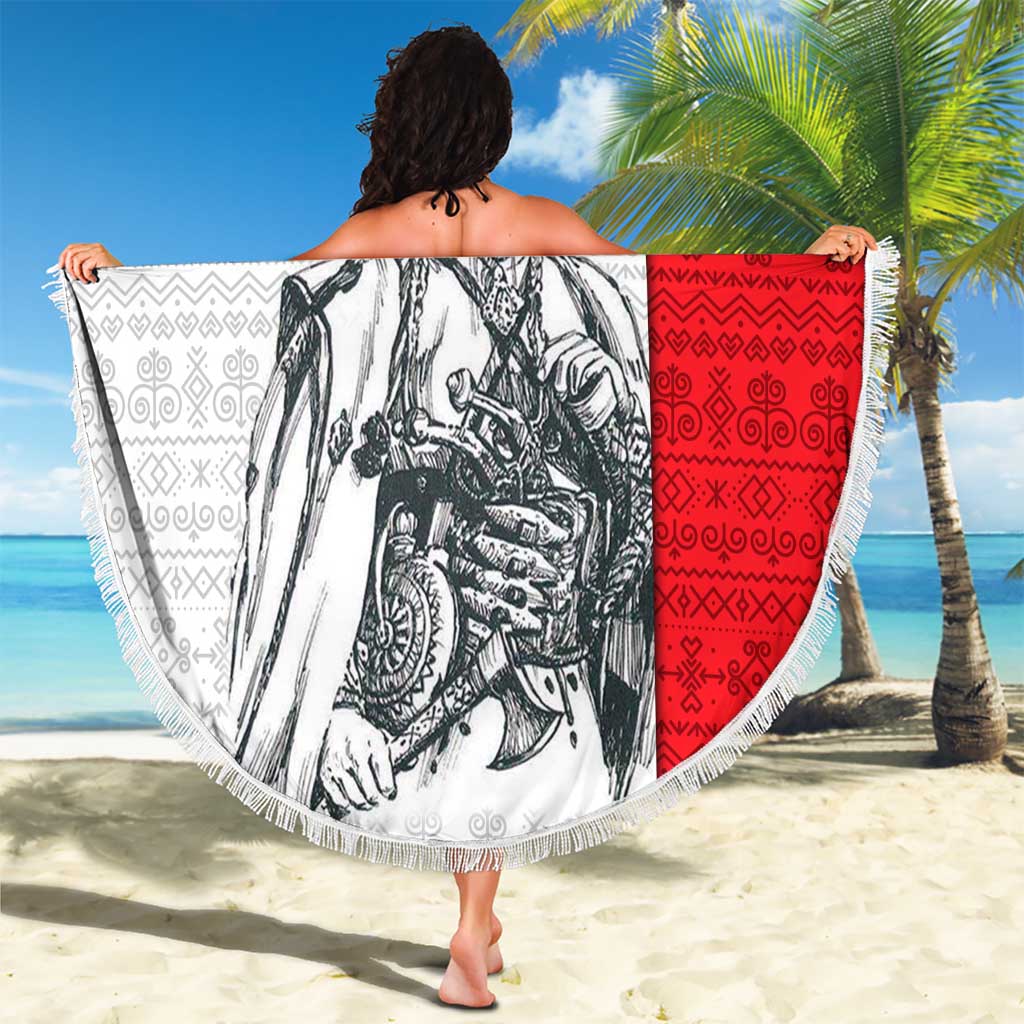 Juraj Janosik Slovakia Beach Blanket with Folk Pattern Red White Legend Spirit