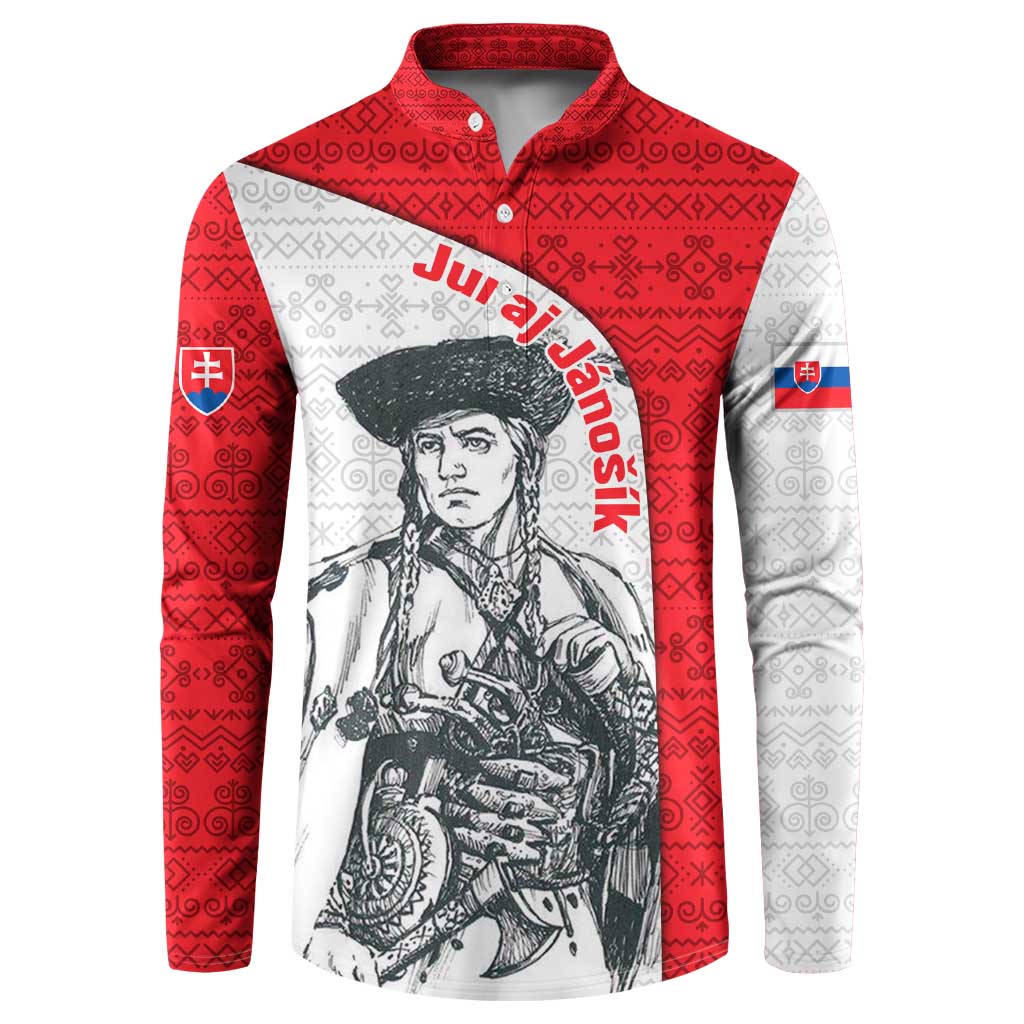 Juraj Janosik Slovakia Button Sweatshirt with Folk Pattern Red White Legend Spirit