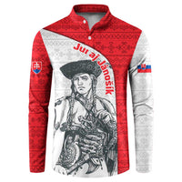 Juraj Janosik Slovakia Button Sweatshirt with Folk Pattern Red White Legend Spirit