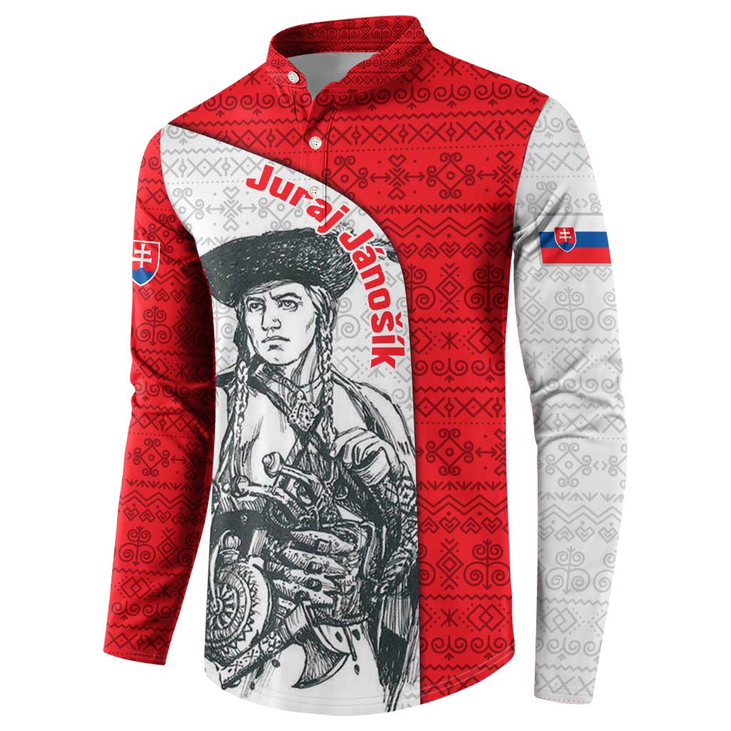 Juraj Janosik Slovakia Button Sweatshirt with Folk Pattern Red White Legend Spirit