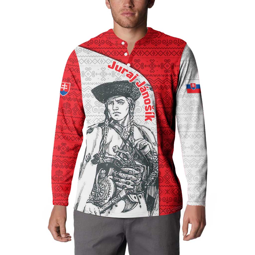 Juraj Janosik Slovakia Button Sweatshirt with Folk Pattern Red White Legend Spirit