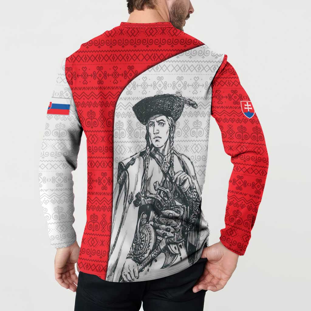 Juraj Janosik Slovakia Button Sweatshirt with Folk Pattern Red White Legend Spirit
