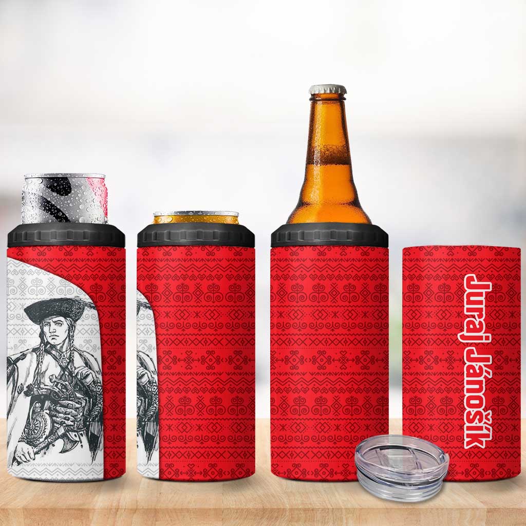 Juraj Janosik Slovakia 4 in 1 Can Cooler Tumbler with Folk Pattern Red White Legend Spirit