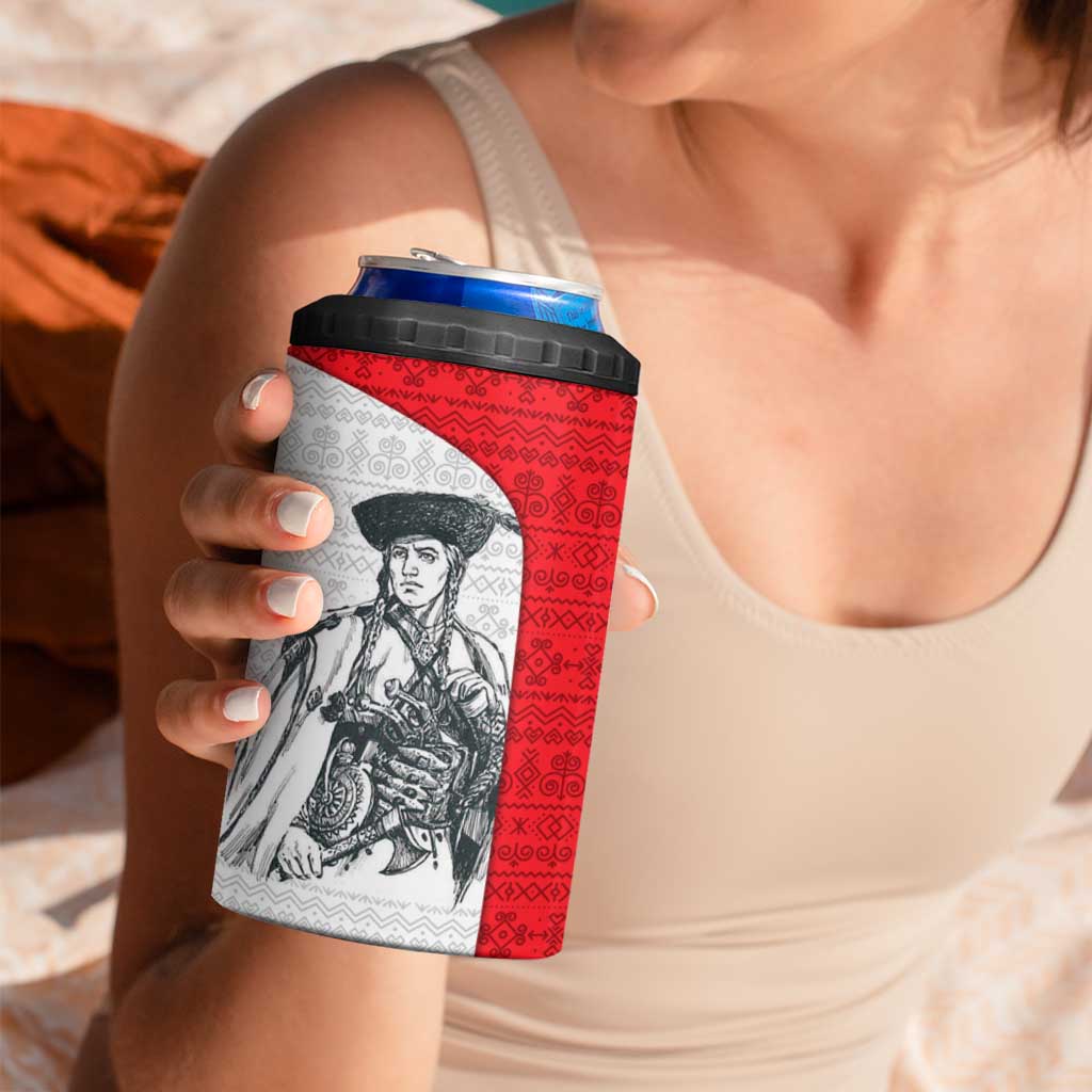 Juraj Janosik Slovakia 4 in 1 Can Cooler Tumbler with Folk Pattern Red White Legend Spirit