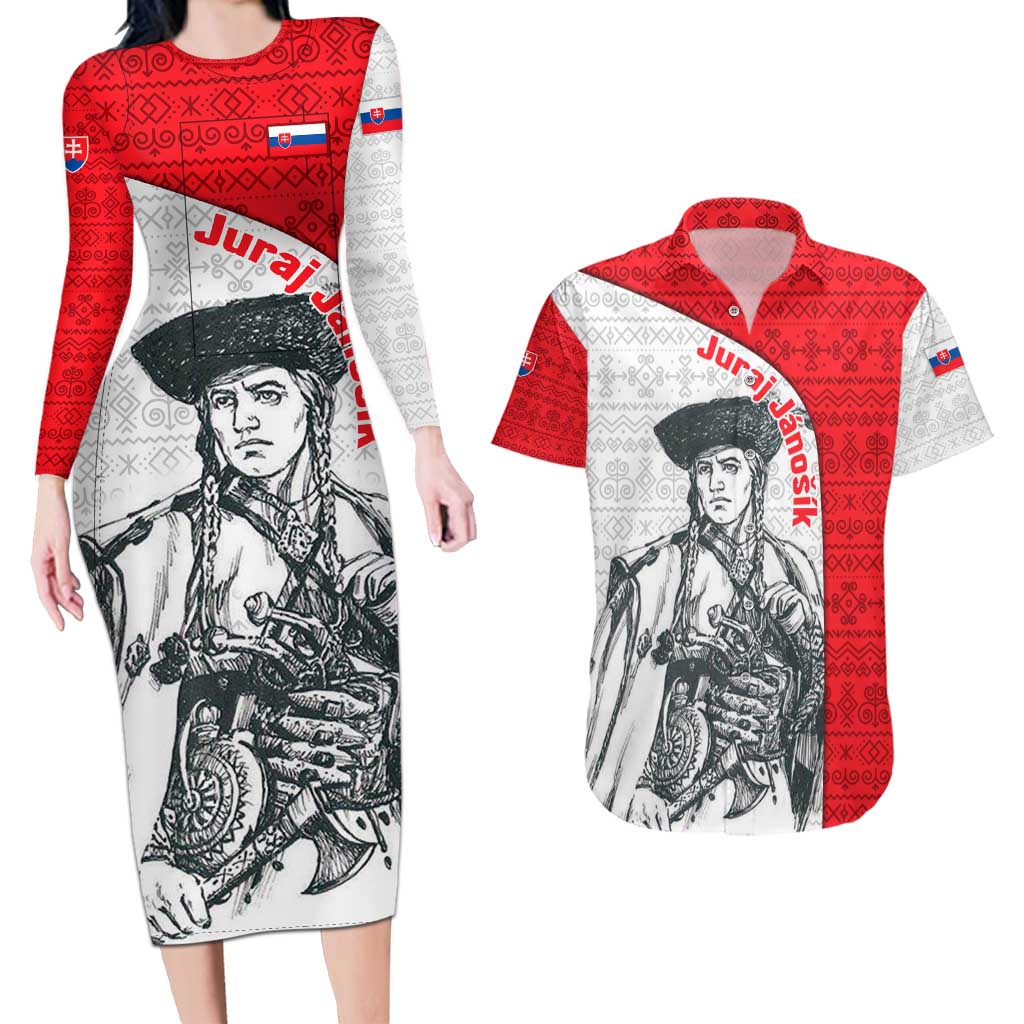 Juraj Janosik Slovakia Couples Matching Long Sleeve Bodycon Dress and Hawaiian Shirt with Folk Pattern Red White Legend Spirit