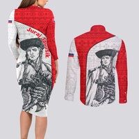 Juraj Janosik Slovakia Couples Matching Long Sleeve Bodycon Dress and Long Sleeve Button Shirt with Folk Pattern Red White Legend Spirit