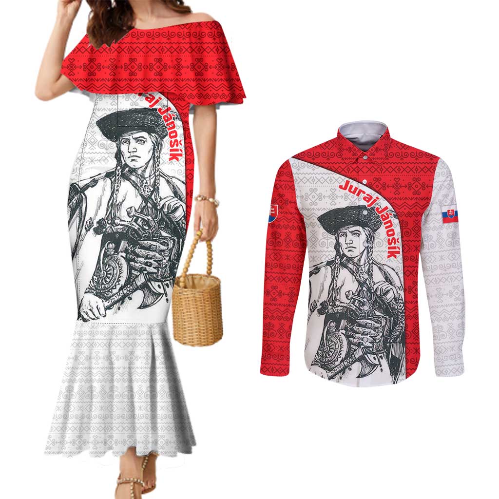 Juraj Janosik Slovakia Couples Matching Mermaid Dress and Long Sleeve Button Shirt with Folk Pattern Red White Legend Spirit