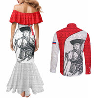 Juraj Janosik Slovakia Couples Matching Mermaid Dress and Long Sleeve Button Shirt with Folk Pattern Red White Legend Spirit