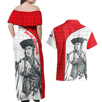 Juraj Janosik Slovakia Couples Matching Off Shoulder Maxi Dress and Hawaiian Shirt with Folk Pattern Red White Legend Spirit