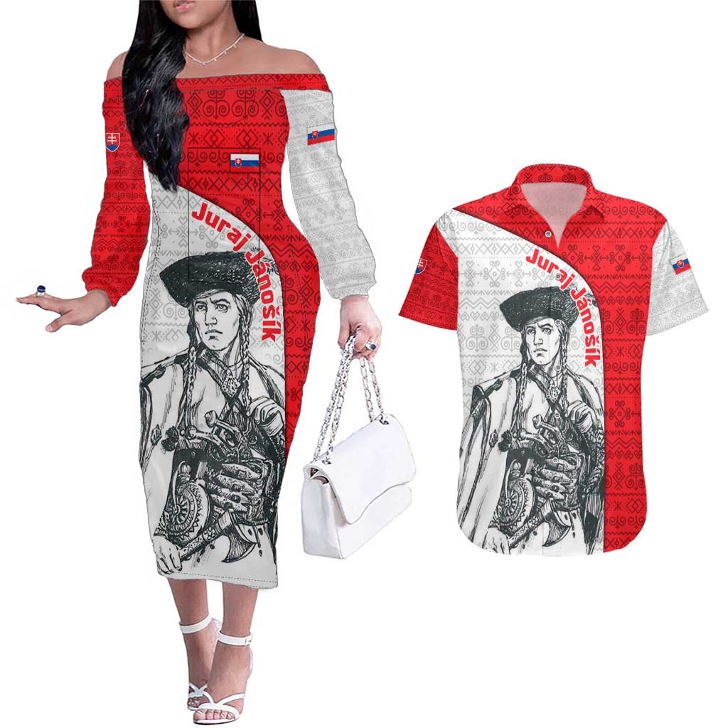 Juraj Janosik Slovakia Couples Matching Off The Shoulder Long Sleeve Dress and Hawaiian Shirt with Folk Pattern Red White Legend Spirit