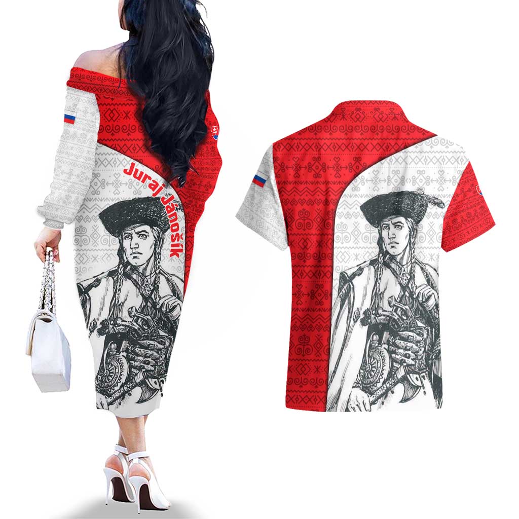 Juraj Janosik Slovakia Couples Matching Off The Shoulder Long Sleeve Dress and Hawaiian Shirt with Folk Pattern Red White Legend Spirit