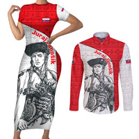 Juraj Janosik Slovakia Couples Matching Short Sleeve Bodycon Dress and Long Sleeve Button Shirt with Folk Pattern Red White Legend Spirit