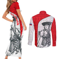 Juraj Janosik Slovakia Couples Matching Short Sleeve Bodycon Dress and Long Sleeve Button Shirt with Folk Pattern Red White Legend Spirit