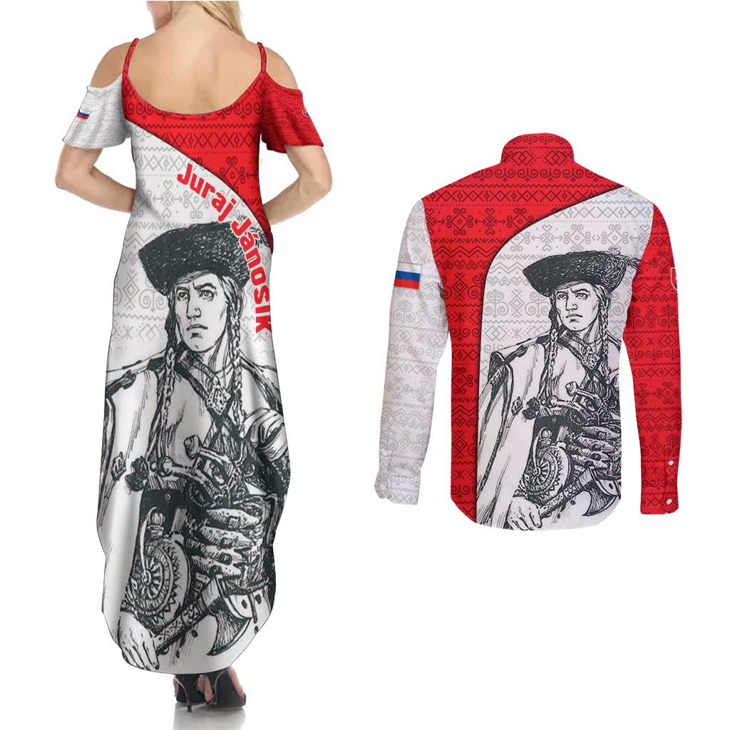 Juraj Janosik Slovakia Couples Matching Summer Maxi Dress and Long Sleeve Button Shirt with Folk Pattern Red White Legend Spirit
