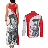 Juraj Janosik Slovakia Couples Matching Tank Maxi Dress and Long Sleeve Button Shirt with Folk Pattern Red White Legend Spirit