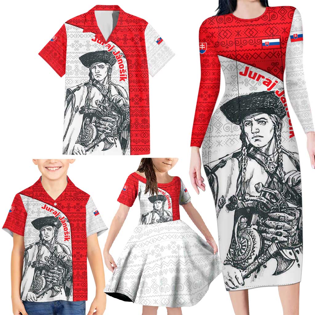 Juraj Janosik Slovakia Family Matching Long Sleeve Bodycon Dress and Hawaiian Shirt with Folk Pattern Red White Legend Spirit