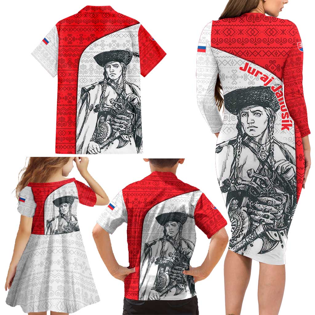 Juraj Janosik Slovakia Family Matching Long Sleeve Bodycon Dress and Hawaiian Shirt with Folk Pattern Red White Legend Spirit