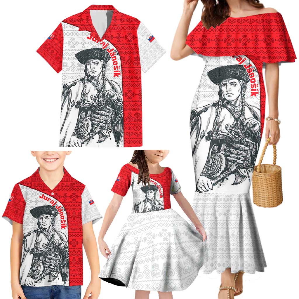 Juraj Janosik Slovakia Family Matching Mermaid Dress and Hawaiian Shirt with Folk Pattern Red White Legend Spirit
