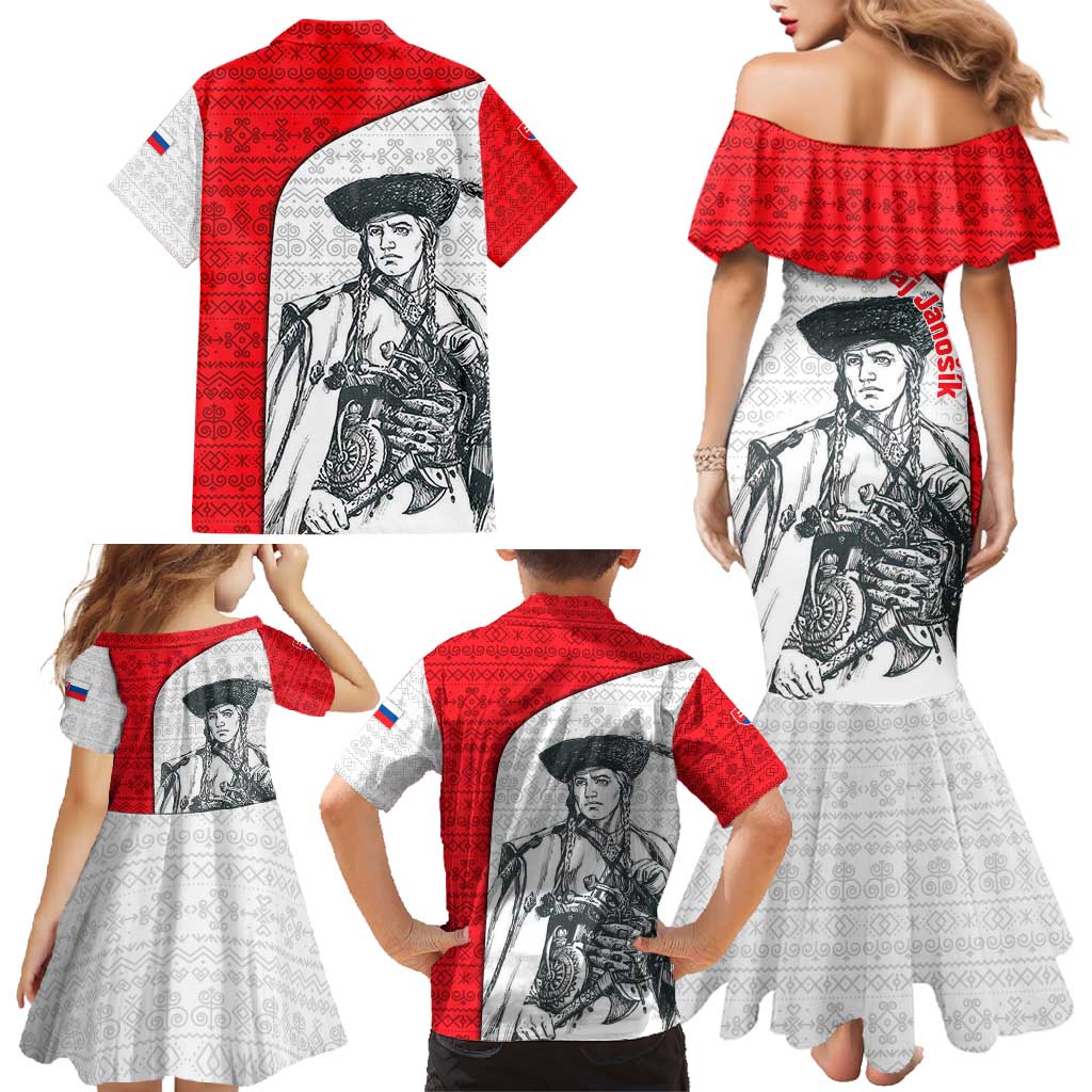 Juraj Janosik Slovakia Family Matching Mermaid Dress and Hawaiian Shirt with Folk Pattern Red White Legend Spirit