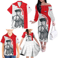 Juraj Janosik Slovakia Family Matching Off The Shoulder Long Sleeve Dress and Hawaiian Shirt with Folk Pattern Red White Legend Spirit
