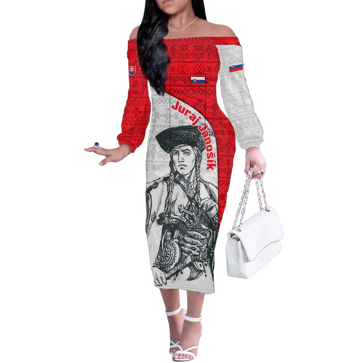 Juraj Janosik Slovakia Family Matching Off The Shoulder Long Sleeve Dress and Hawaiian Shirt with Folk Pattern Red White Legend Spirit